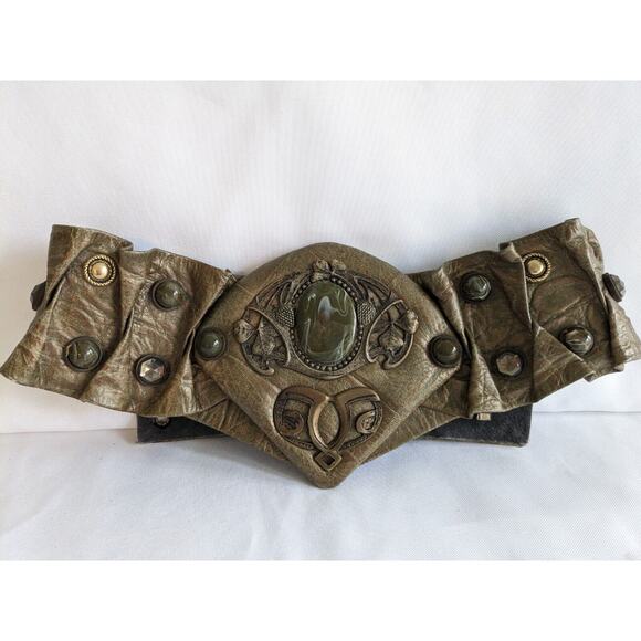 Retro 1980s Women\'s Cinch Belt Boho Army Green By Nina Ajhani main image 9